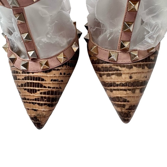 Valentino Two Tone Snakeskin Rockstud Ankle Strap Pumps Size 38 - Picture 4 of 9